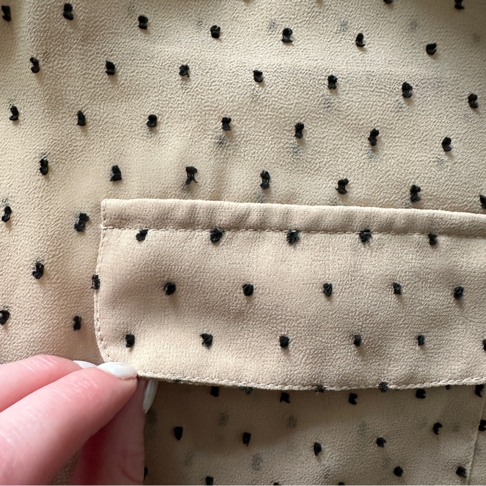 Tan Button-Up Blouse with Black Dots - Picture 6 of 6